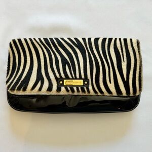 Charles David Zebra Print Calf Hair Clutch in Black and Cream